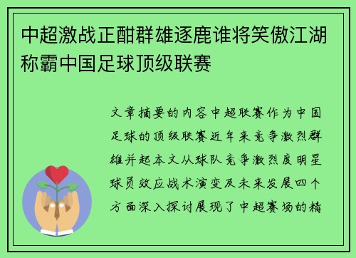 中超激战正酣群雄逐鹿谁将笑傲江湖称霸中国足球顶级联赛